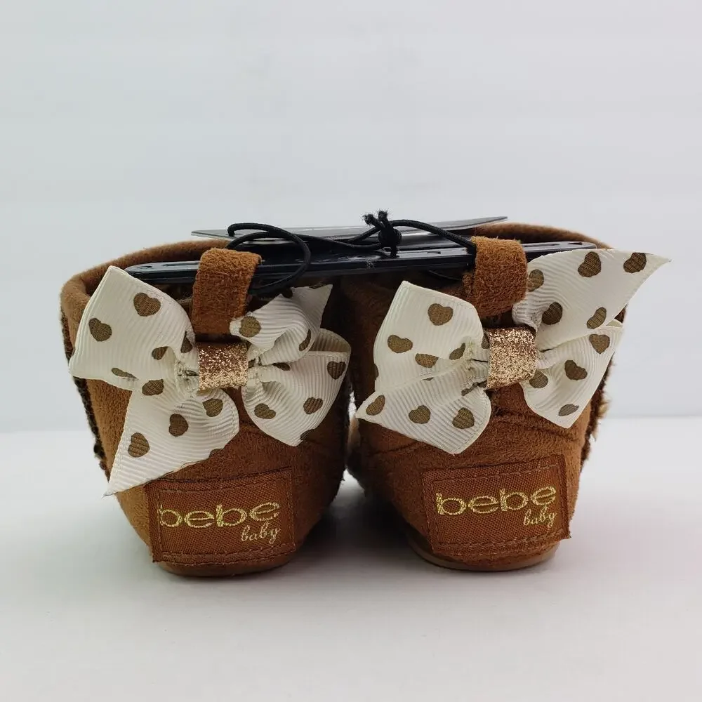 Bebe Baby Infant Newborn Girls Size 1 0-3 Months Brown Warm Booties Shoes